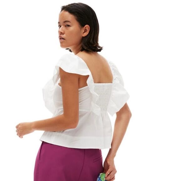 Ganni Ruffle Cotton Poplin Blouse NWT  size 6/38 $ 195.00 - Picture 5 of 11